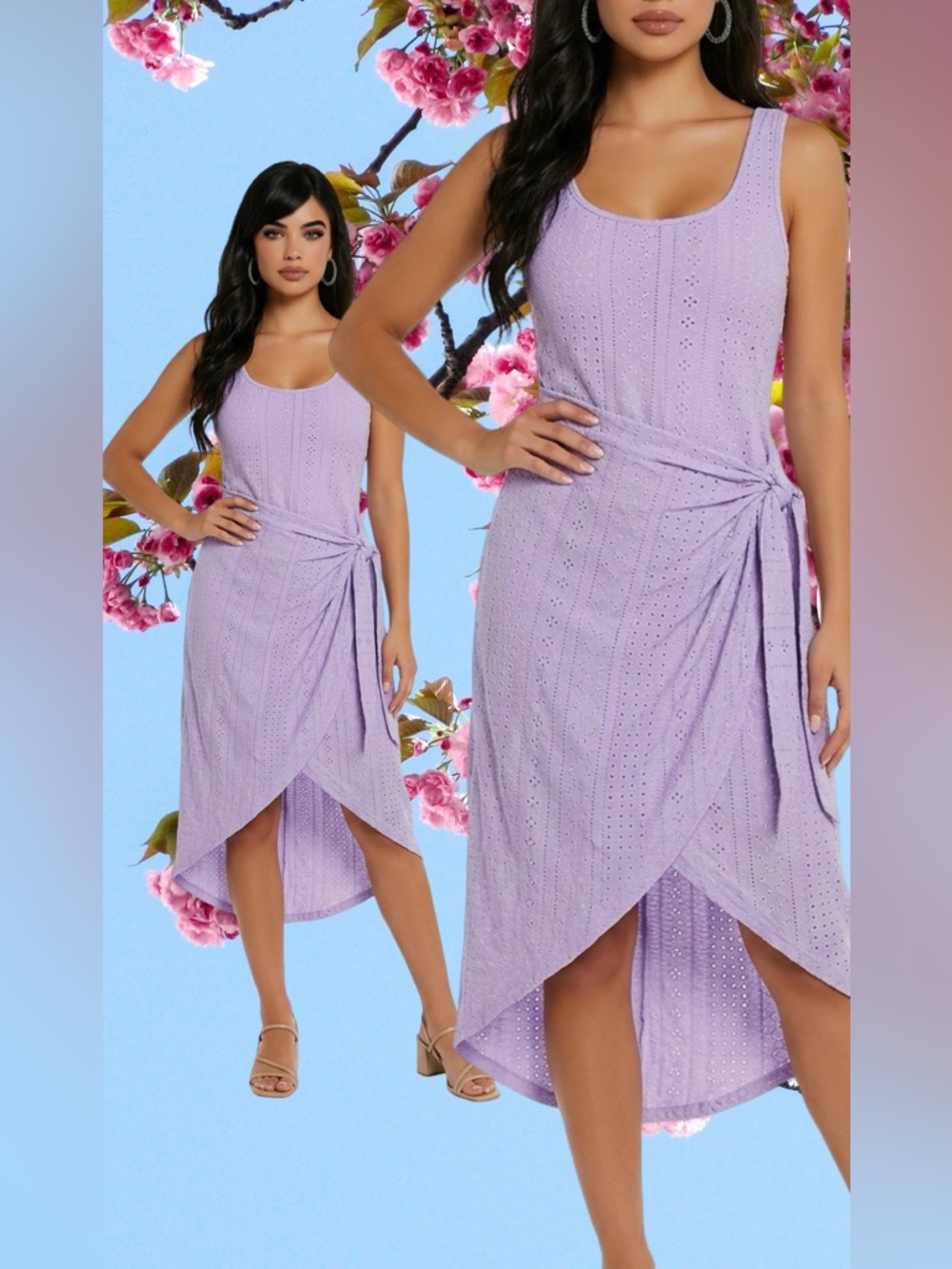 🛍️ CHICME Lavender Eyelet Lace Sleeveless Side-Tie Wrap Tank Dress Size MED - LG